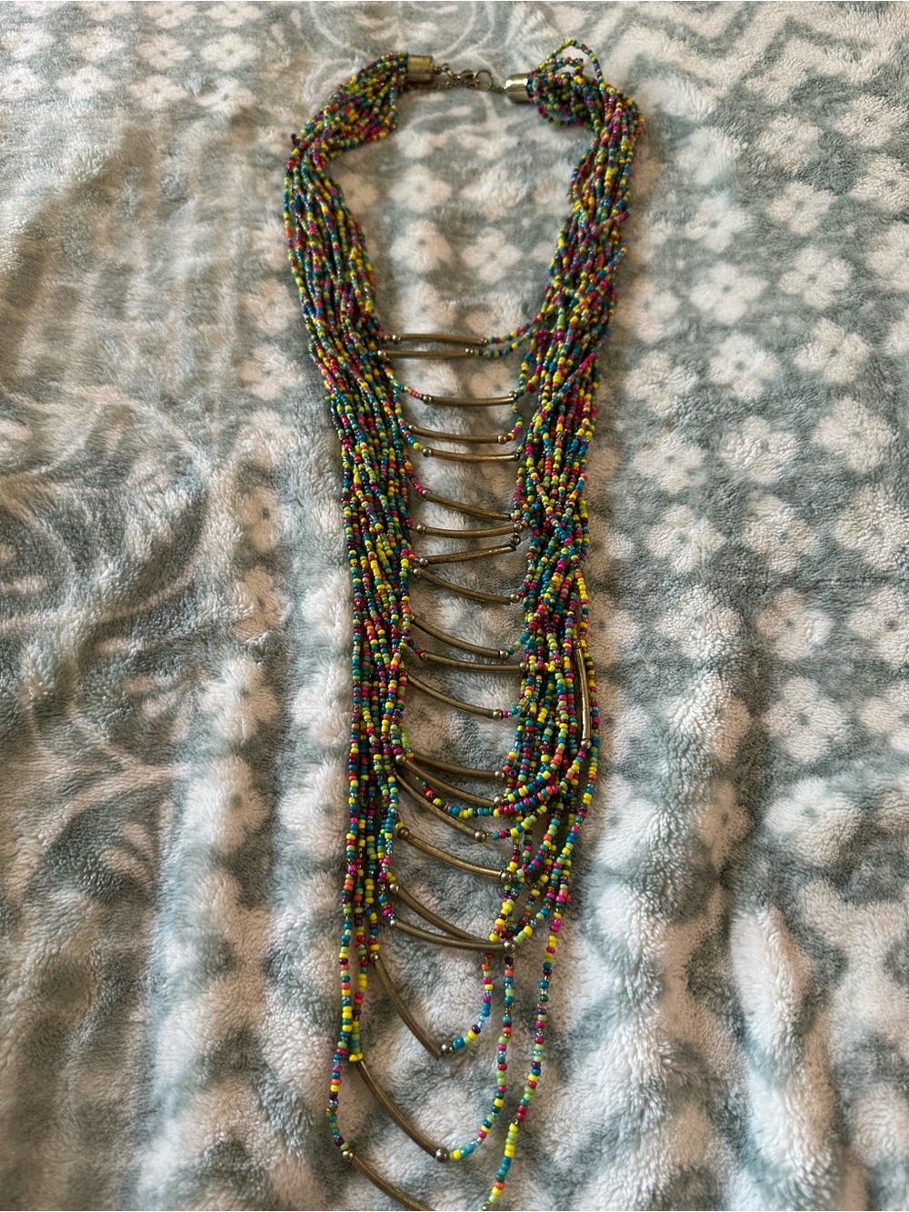 Multicolor Beaded Statement Necklace - Boho Layered Design
